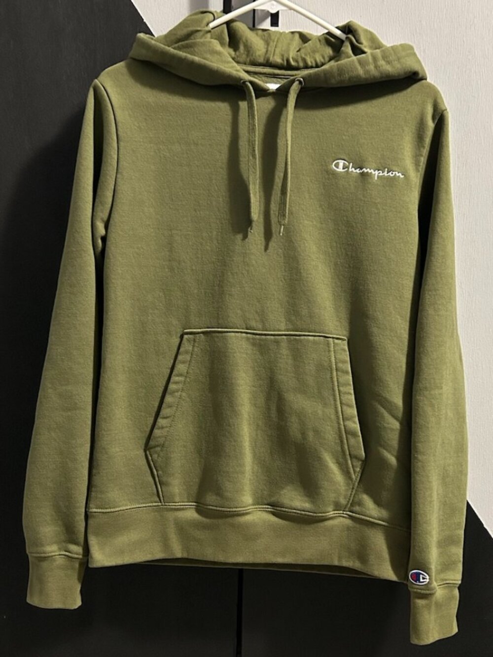 Champion Olive Green Hooded Pull-over Sweatshirt Embroidered Logo Women's Size S